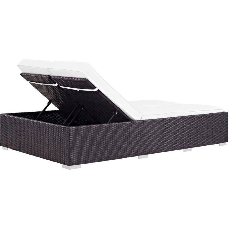 Wicker Rattan Double Chaise Lounge Chair (Dark Brown & White) - Image 4