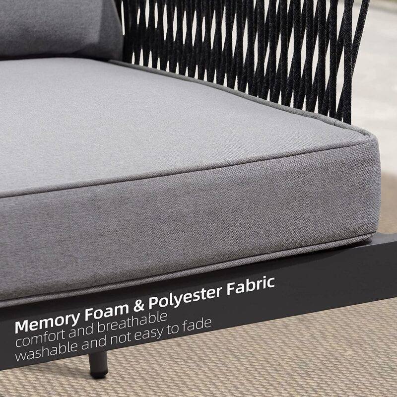 DEVOKO 4 Seater Outdoor Sofa Set (Black & Dark Grey) - Image 4