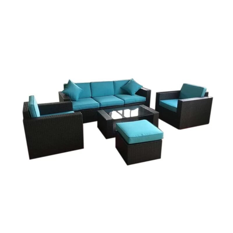 5-Piece Patio Conversation Set (Dark Brown/Sky-Blue) - Image 3