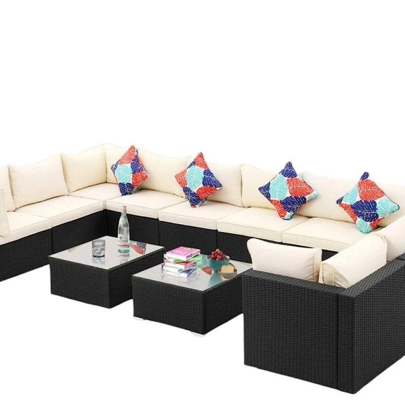 6-Piece Outdoor Wicker Set (Black/Cream) - Image 3