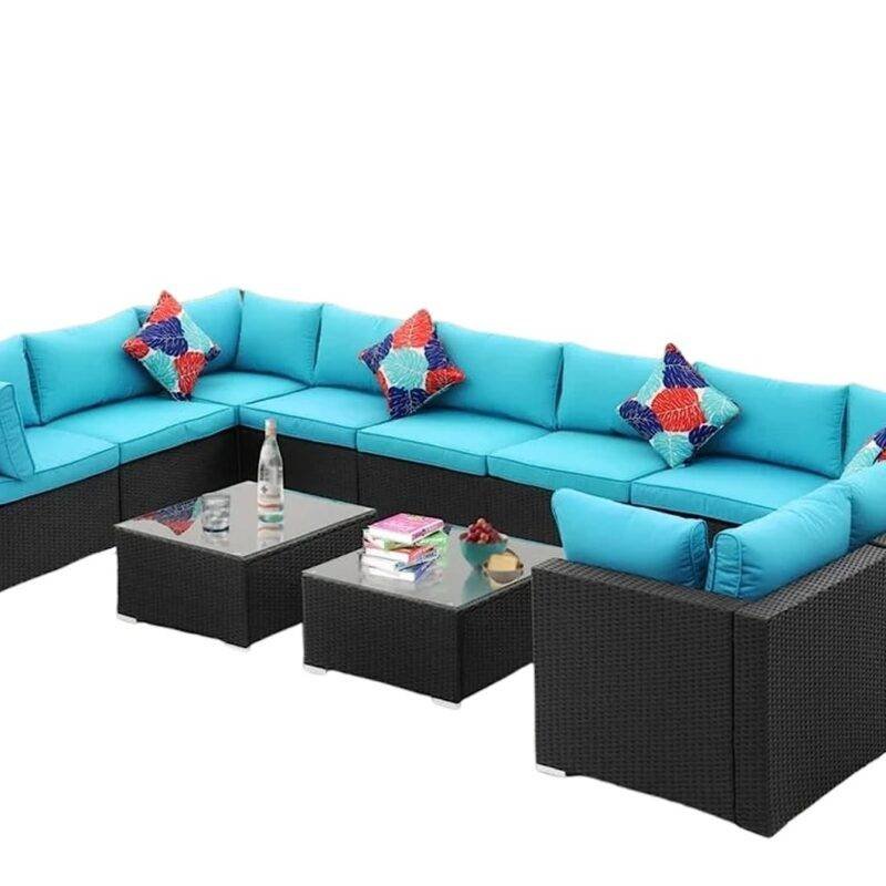 6-Piece Outdoor Wicker Set (Black/Sky-blue) - Image 3