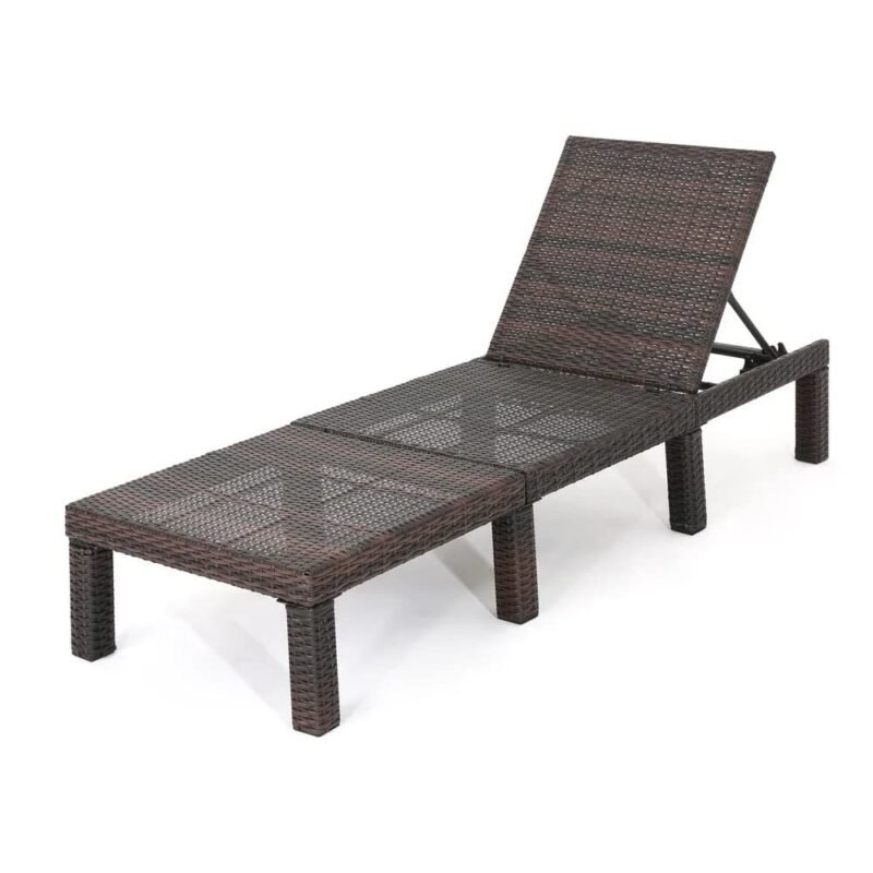DEVOKO Double Chaise Lounge with Waterproof Cushions - Dark Brown/Orange - Image 3