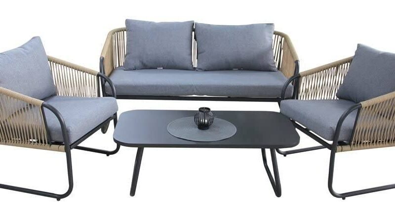 DEVOKO Bistro Set 4-Piece (Beige/Grey) - Image 3