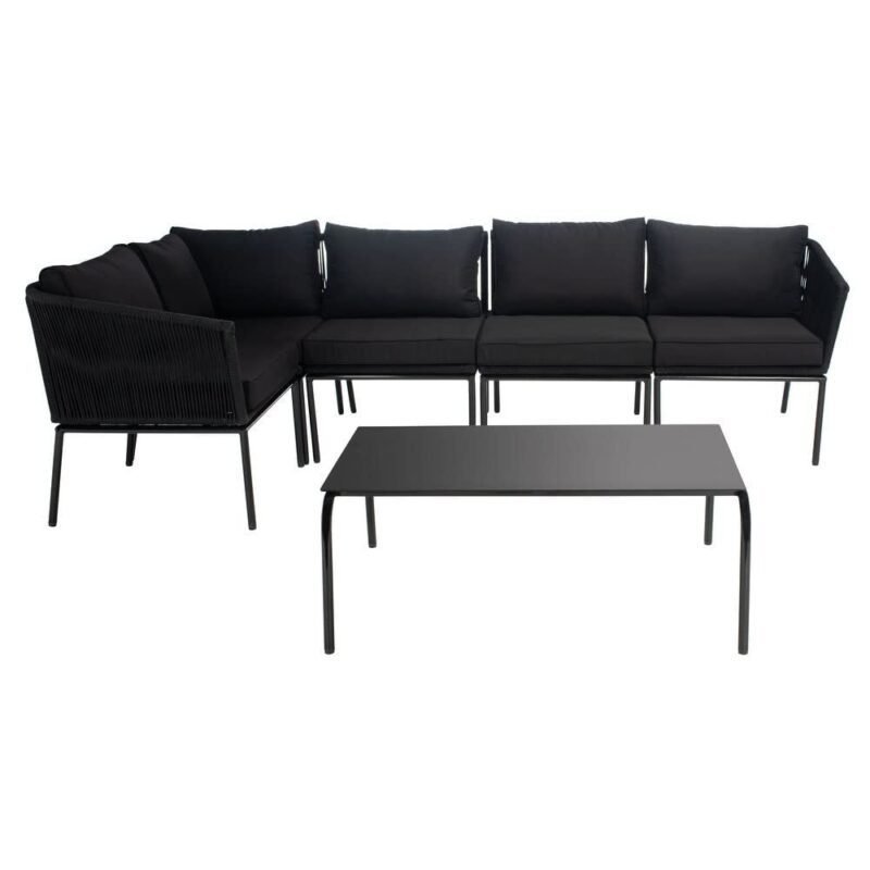 DEVOKO Rope L Shape Sofa Set 3-Pcs (Black) - Image 3