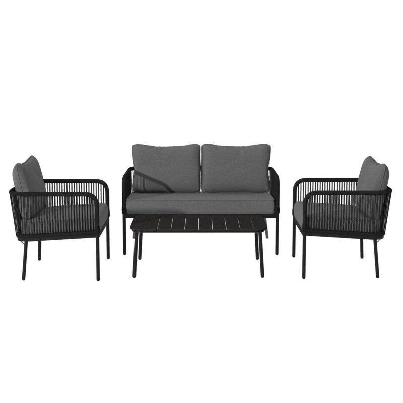 DEVOKO 4-Seater Outdoor/Indoor Sofa Set with Center Table - Black & Grey - Image 3