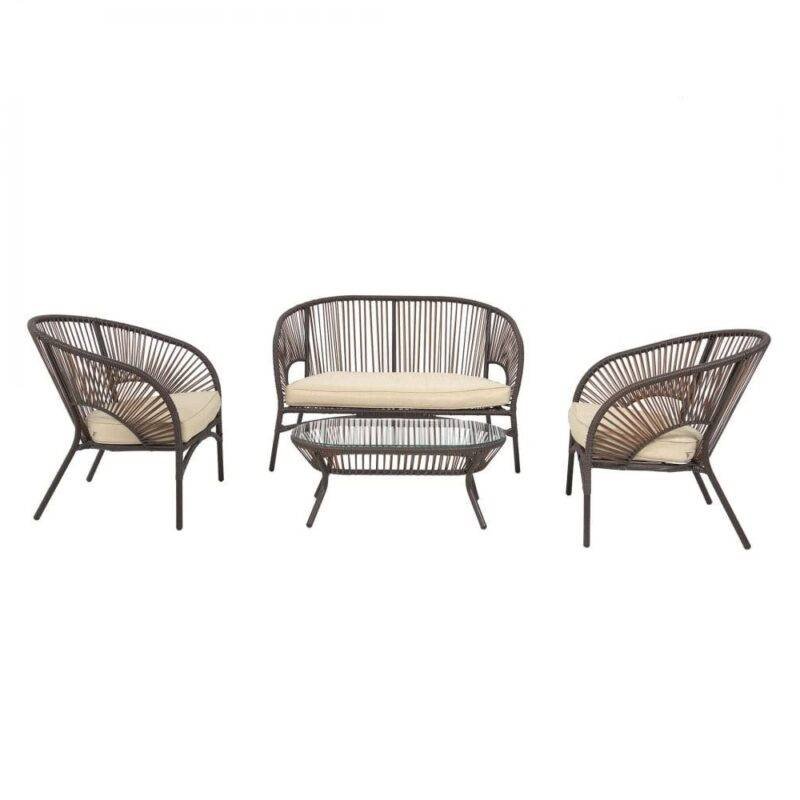 Devoko 4-Piece Wicker Patio Furniture Set with Cushions and Table (Dark Brown) - Image 4