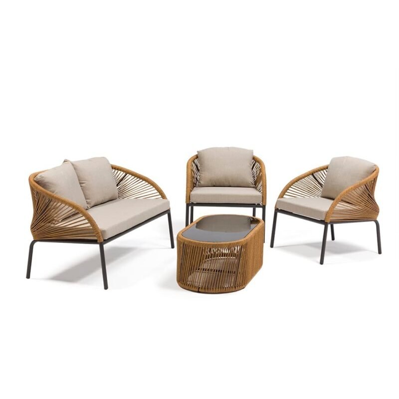 DEVOKO Outdoor Conversation Sofa Set with Cushions and Center Table (Beige & Cream) - Image 3