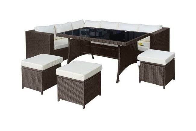 DEVOKO L-Shaped Patio Furniture Set with Dining Table and Chairs(Dark Brown & White) - Image 3