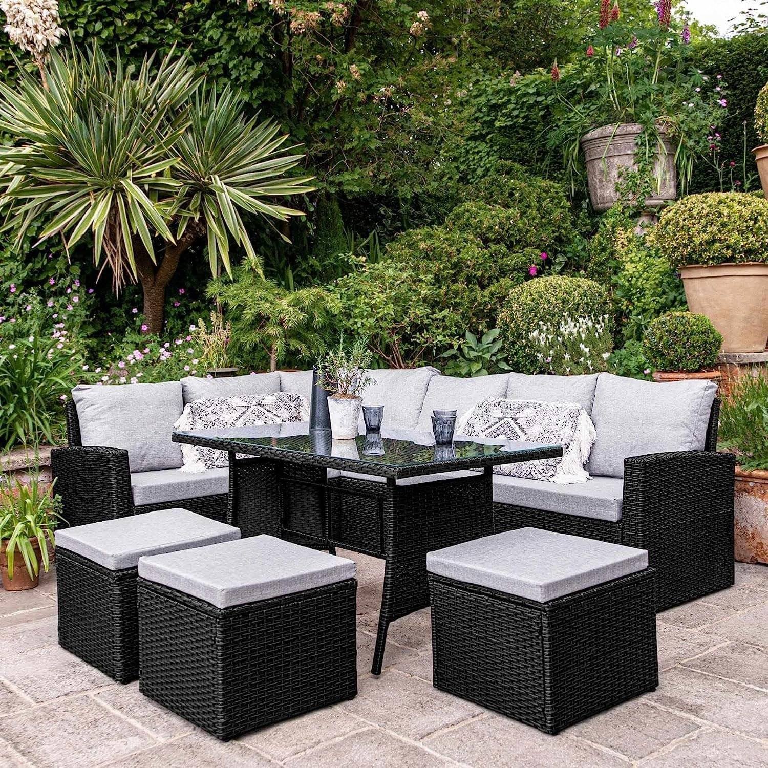 DEVOKO 6-Piece All-Weather Wicker Patio Furniture Set (Black/Grey) - Image 3