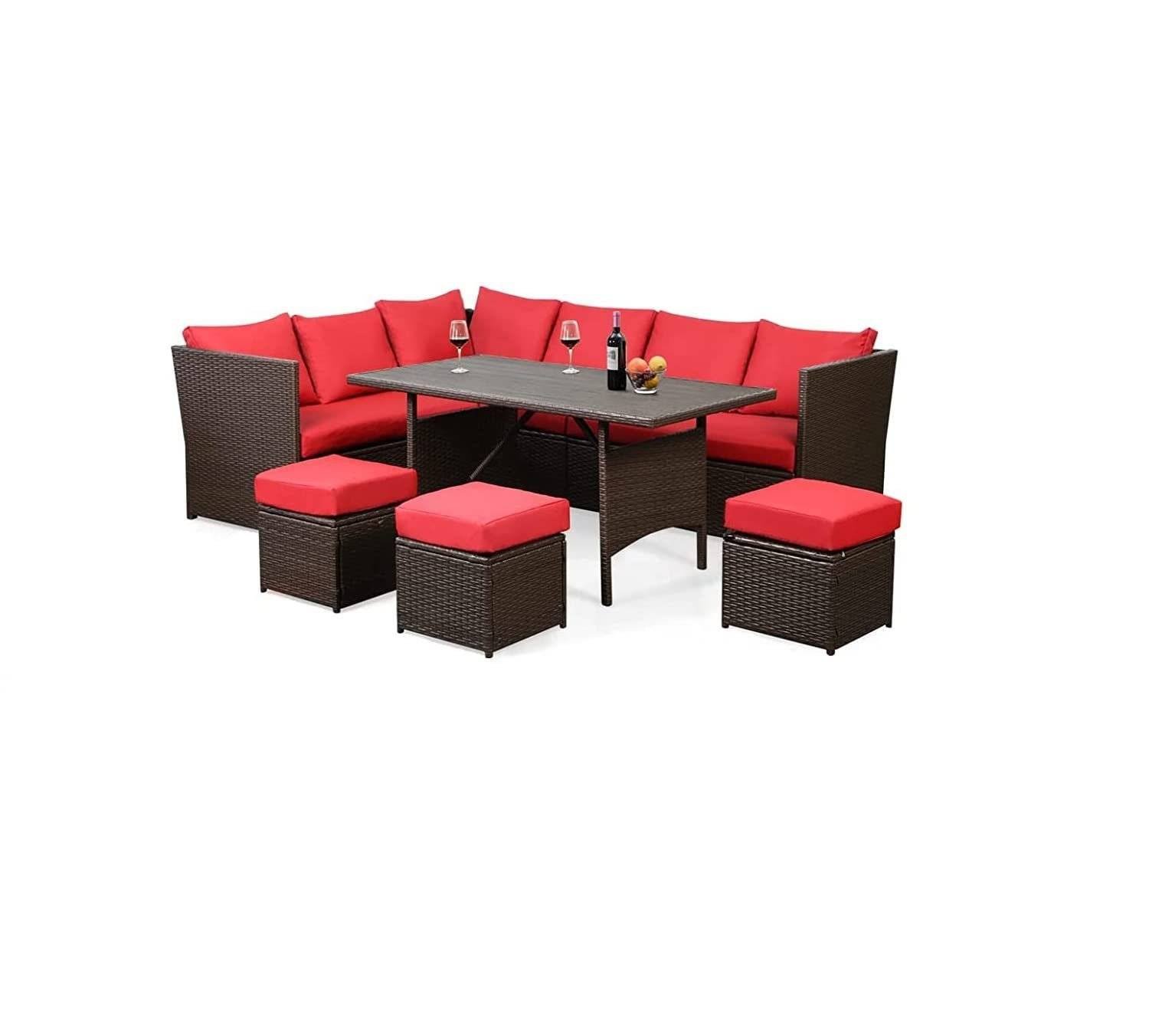 DEVOKO 6-Piece Wicker Patio Furniture Set (Dark Brown & Red) - Image 3