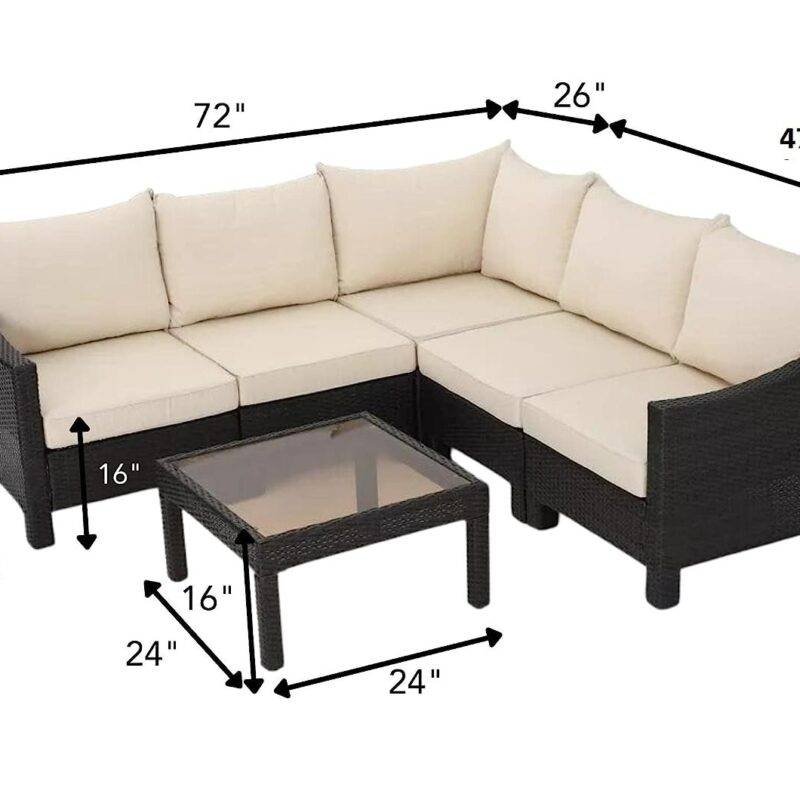 DEVOKO 3PCS L-Shape Rattan Sofa Set with Cushions and Table (Dark Brown & Cream) - Image 2