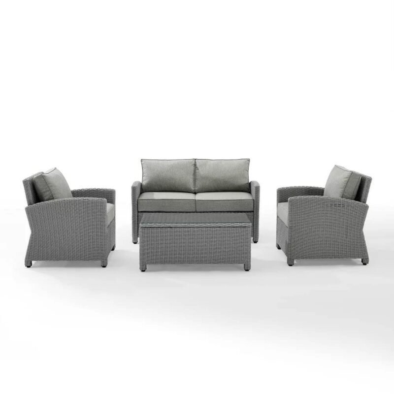 Devoko 4PCS Patio Wicker Furniture Set with Center Table, Silver Grey Rattan Chairs, and Grey Cushions for Outdoor Living - Image 4