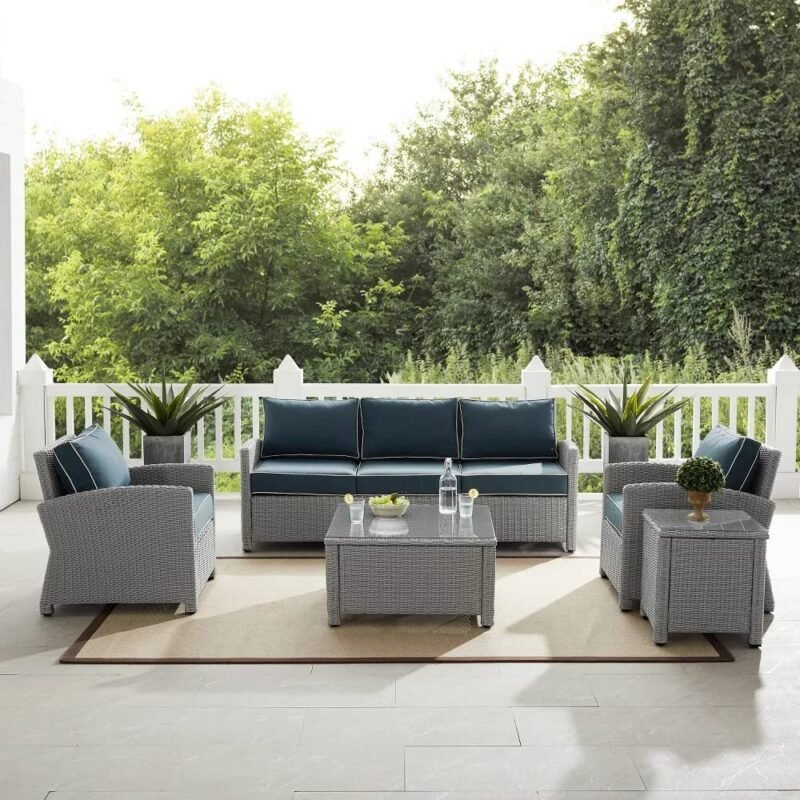 DEVOKO Outdoor Patio Furniture Set - Silver & Navy Blue - Image 3