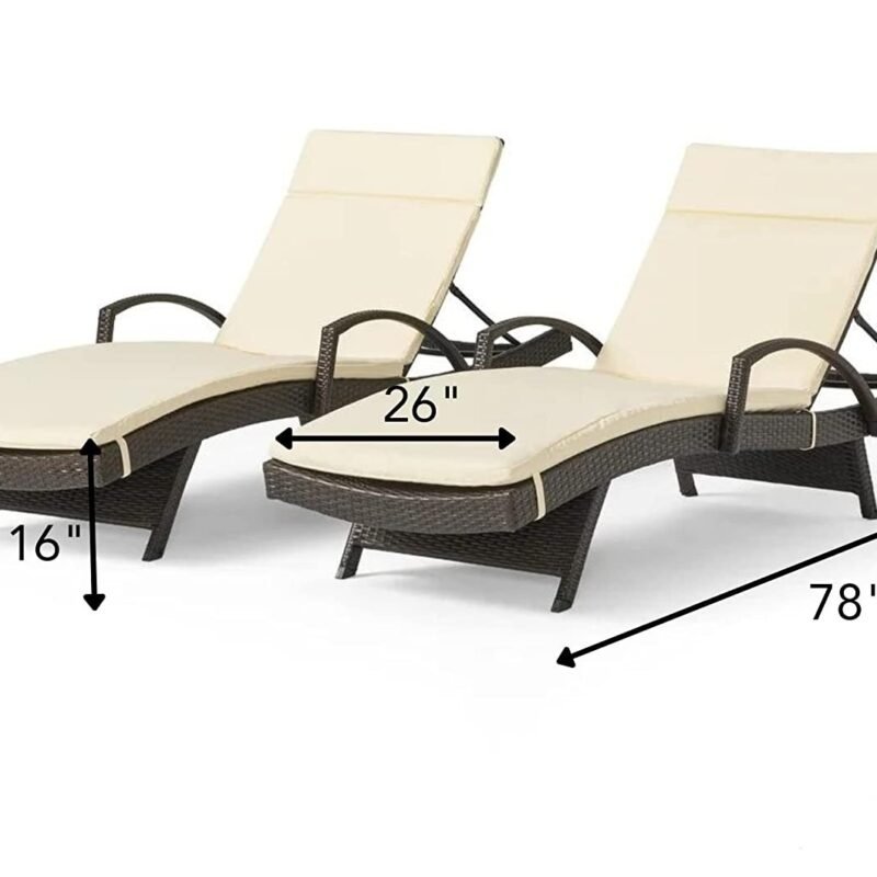 Devoko Rattan Sun Lounger Chair Set - Dark Brown/Orange, Adjustable, 2-Pack - Image 2