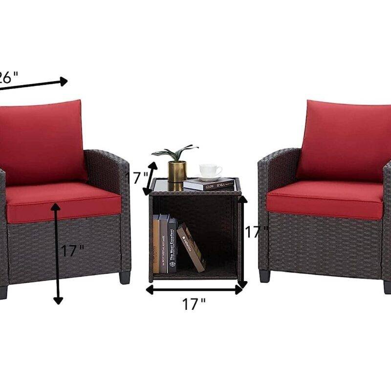 DEVOKO 3PCS Rattan Conversation Set (Dark Brown & Red) - Image 2