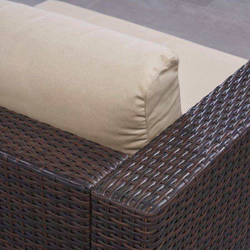 DEVOKO Outdoor Sectional Sofa Set (Dark Brown/Cream) - Image 4