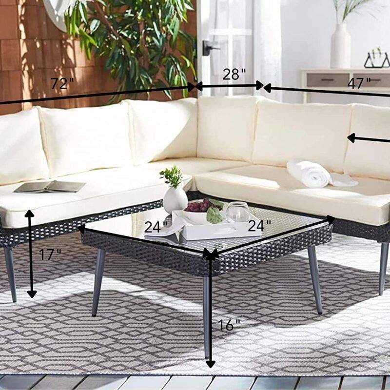 DEVOKO Patio Rattan Sofa Set (Black/Cream) - Image 2