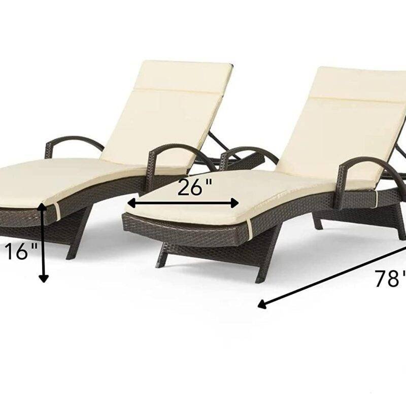Devoko Rattan Sun Lounger Set - 2 Chairs, Dark Brown & Sky-blue - Image 2