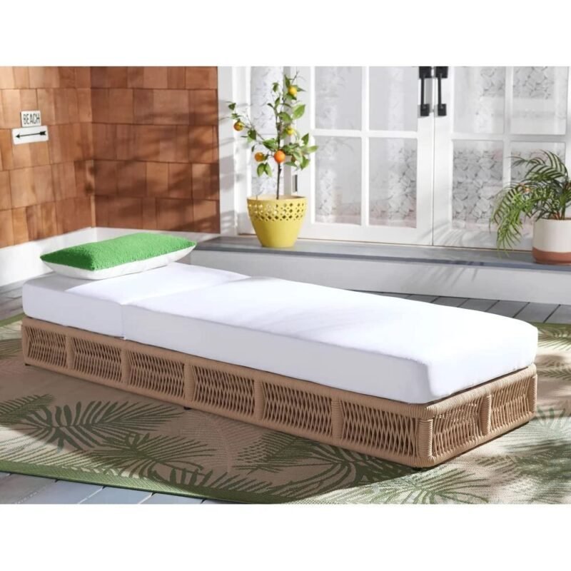 DEVOKO Beige Rope Sun Lounger (White Cushion) - Image 5