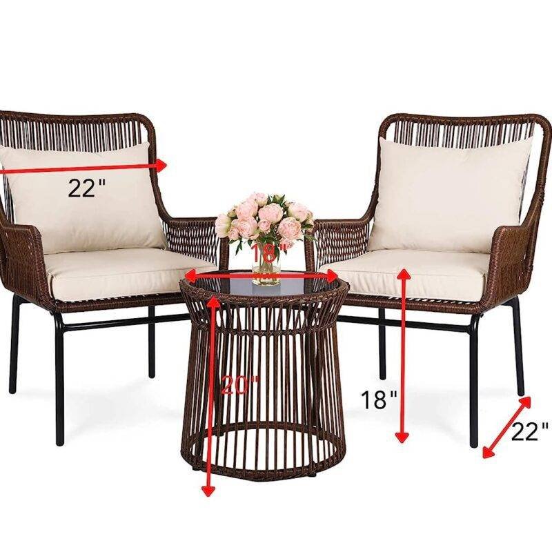 3 Piece Patio Set (Dark Brown Rope & Cream Cushions) - Image 4