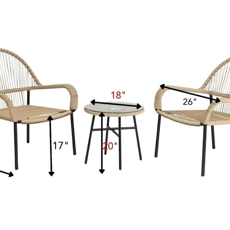 Devoko 2 Seater Rope Chairs - CenterTable - Beige - Outdoor - Image 4