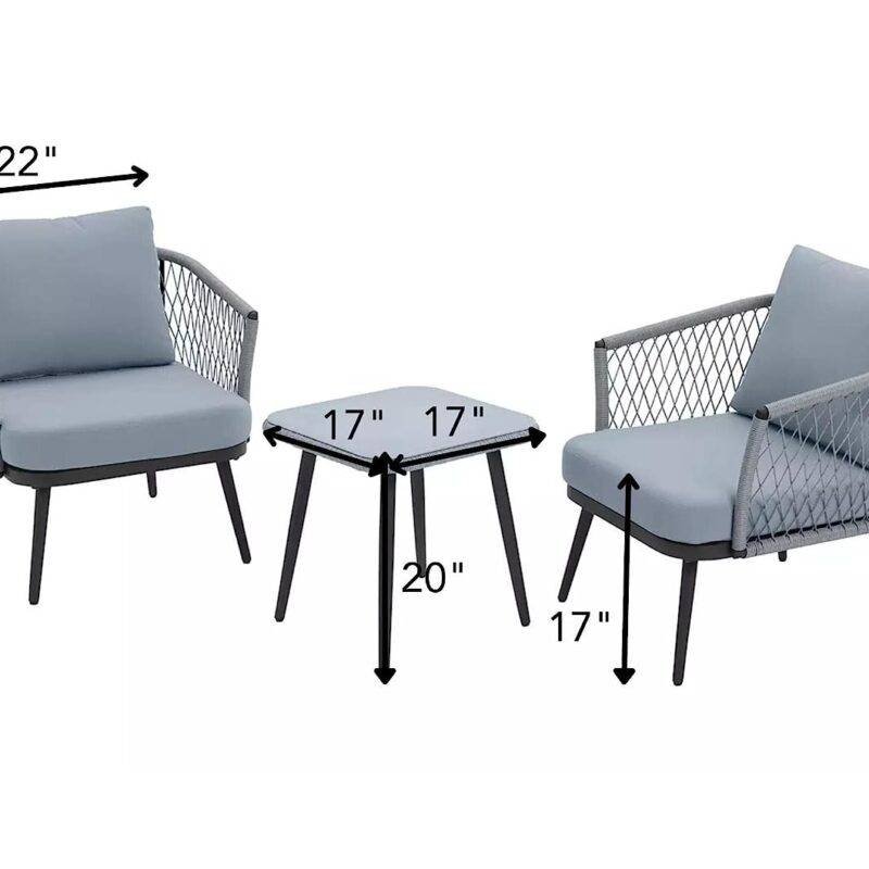 Rope Chairs with Cushions & Center Table (Grey) - Image 2