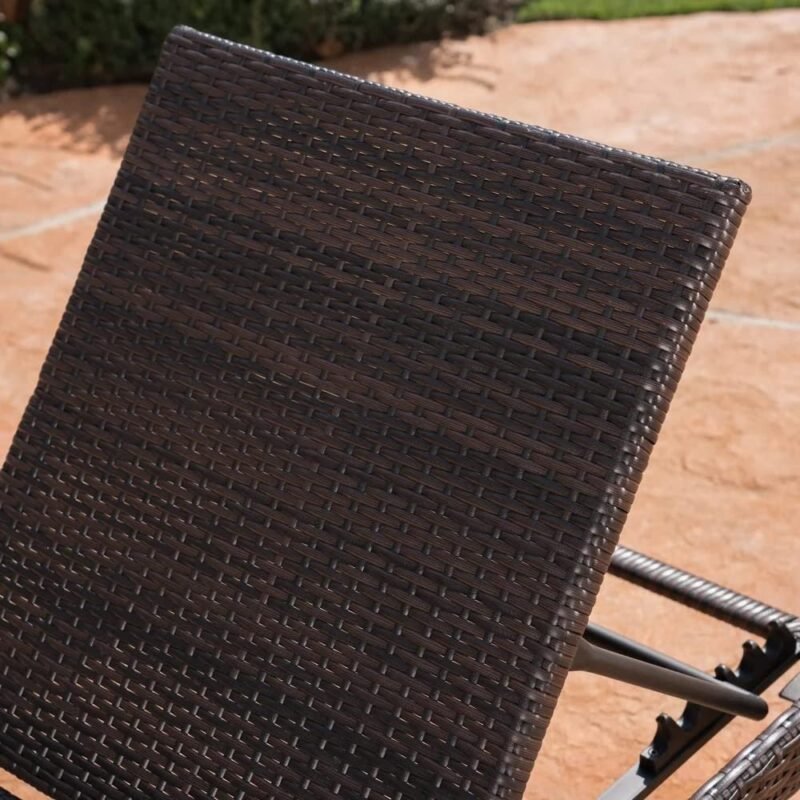 DEVOKO 4-Piece Outdoor Wicker Chaise Lounge Set with Adjustable Reclining Chairs and Removable Cushions (Dark Brown/Off-white) - Image 4