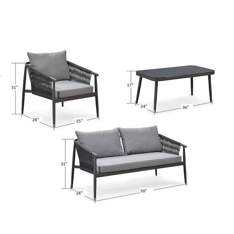 DEVOKO 4 Seater Outdoor Sofa Set (Black & Dark Grey) - Image 5