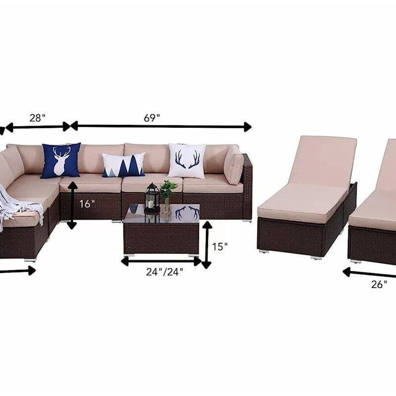 Outdoor Lounge Set with Cushions (Dark Brown/Cream) - Image 2