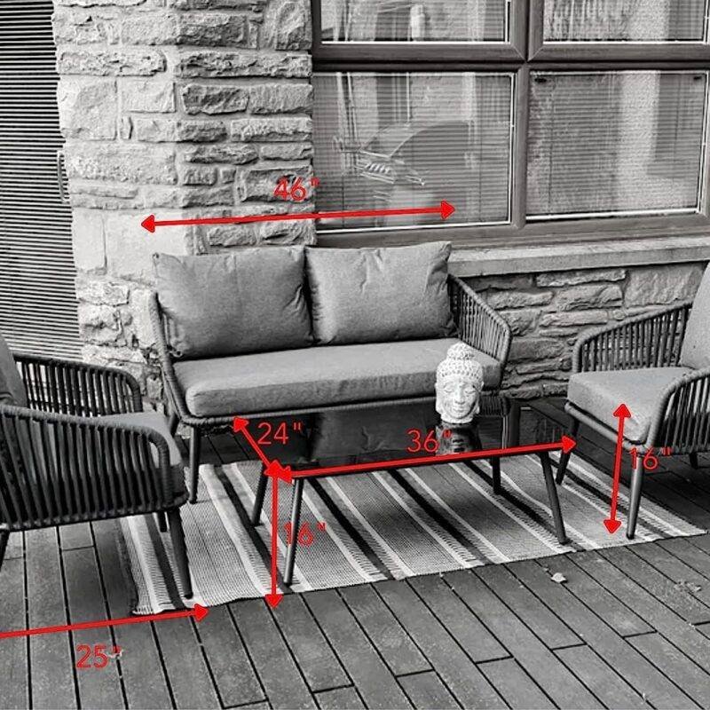 DEVOKO 4 Seater Sofa Rope Furniture Set (Grey) - Image 4