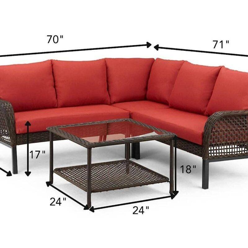 DEVOVO Patio Sets L Shape Sectional Sofa (Dark Brown/Red) - Image 2