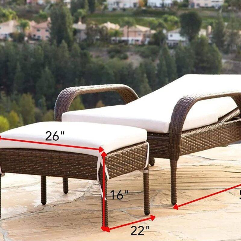 DEVOKO Patio Lounger Chair with Ottoman - Brown/White - Image 2