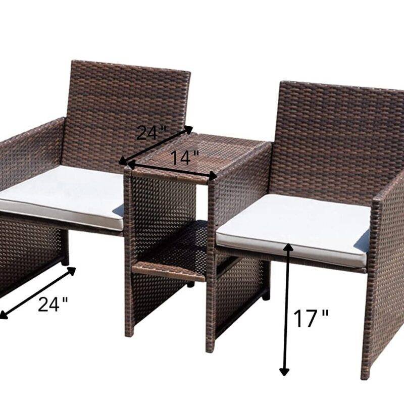 DEVOKO 3-Piece Rattan Wicker Patio Furniture Set (Dark Brown/Grey) - Image 2