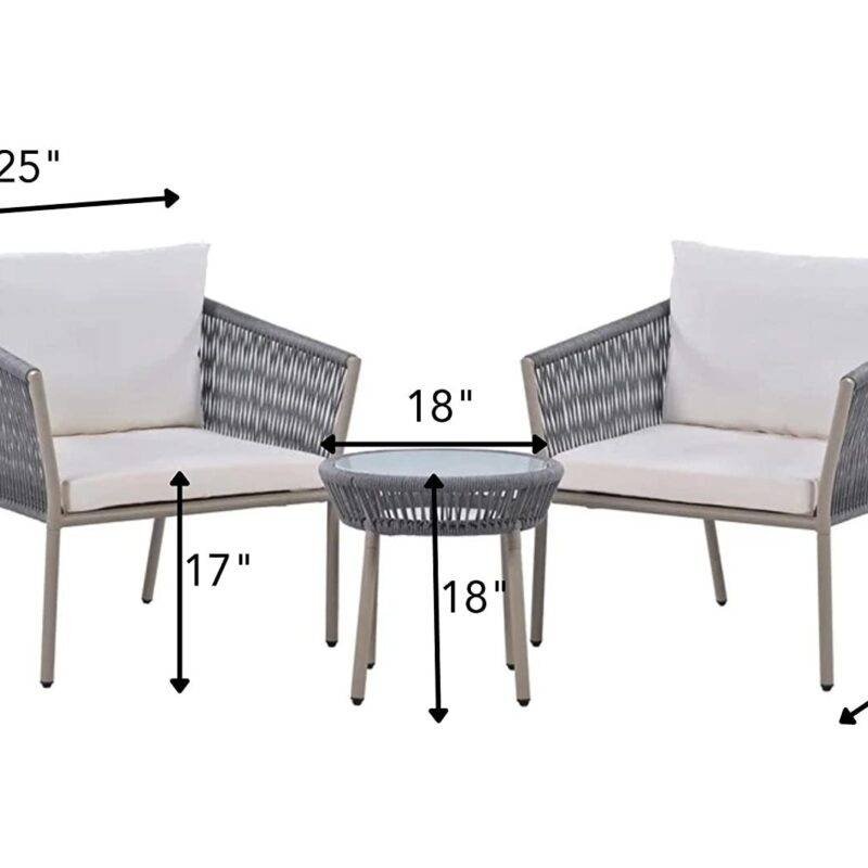 Devoko 3-Piece Patio Rope Set - Grey/White Balcony Furniture - Image 5