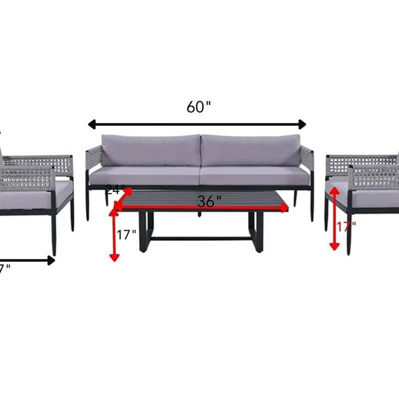 DEVOKO 4-Piece Grey Rope Patio Furniture Set - Image 4