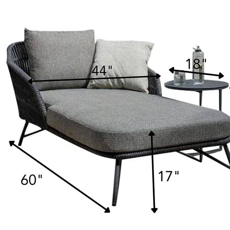 Grey Rope Daybed Set: Outdoor Patio Round Sofa, Side Table, Sun Lounger - Image 4