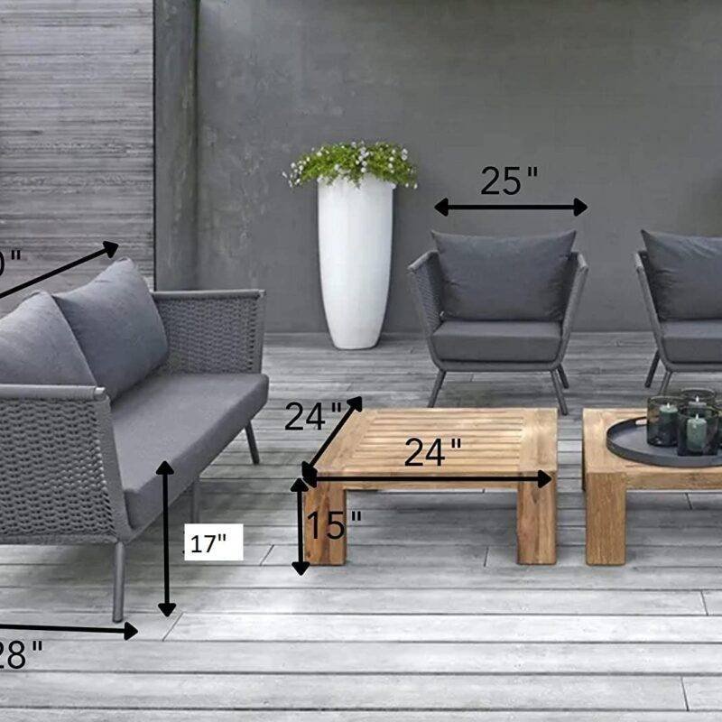 DEVOKO 5-Piece Outdoor Patio Sofa Set with Cushion and 2 Wooden Center Tables (Dark Grey) - Image 4