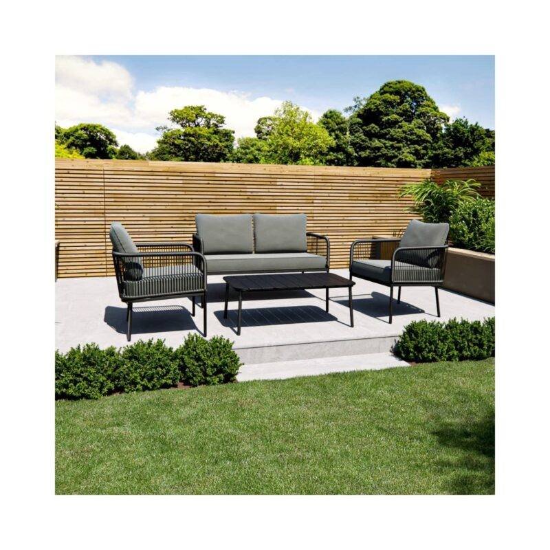 DEVOKO 4-Seater Outdoor/Indoor Sofa Set with Center Table - Black & Grey - Image 4