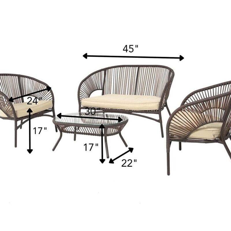Devoko 4-Piece Wicker Patio Furniture Set with Cushions and Table (Dark Brown) - Image 5