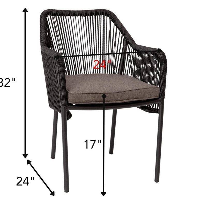 Devoko 2-Seater Rope Chair Set with Cushion (Black/Cream) - Image 4