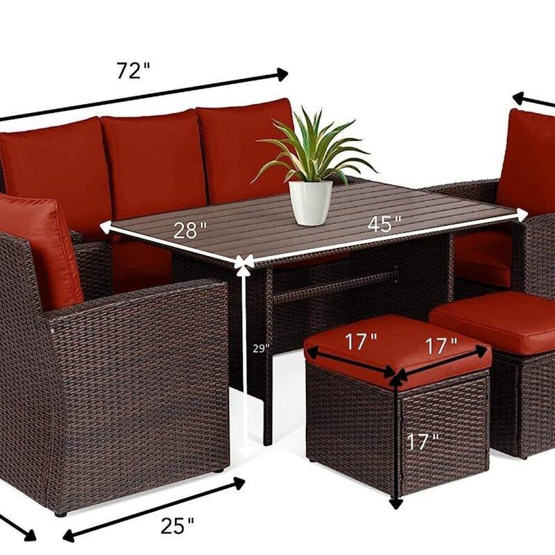 Devoko Outdoor Patio Furniture Set (Dark Brown/Red) - Image 2