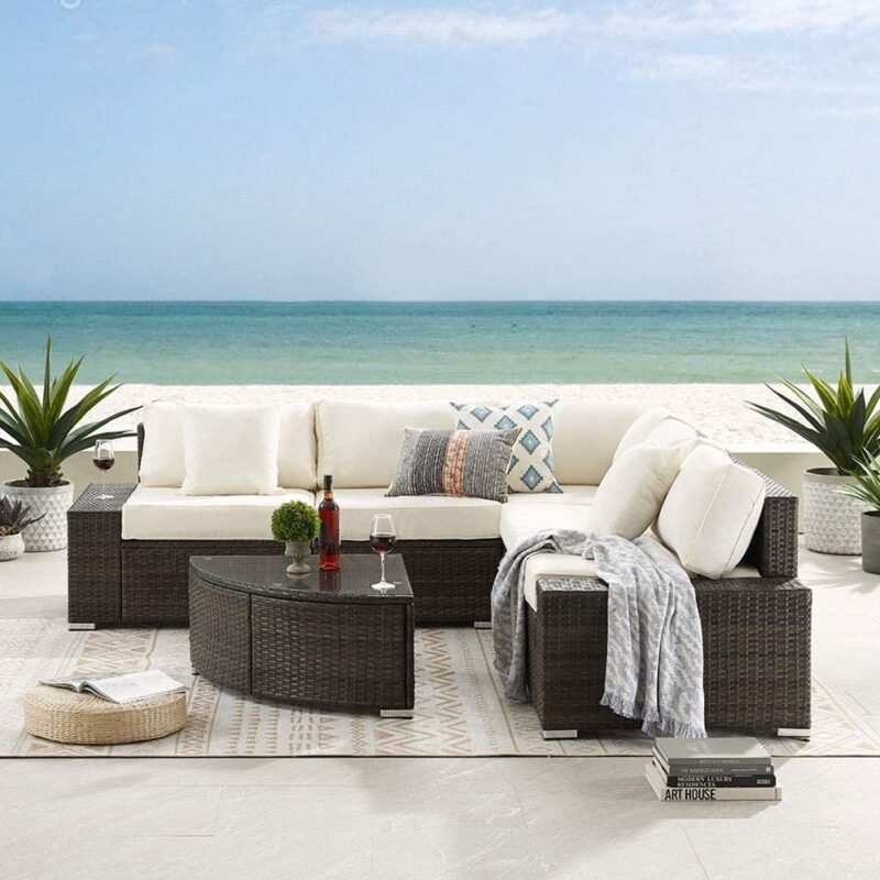 DEVOKO Oval Shape Patio Set (Dark Brown/Off-white) - Image 5