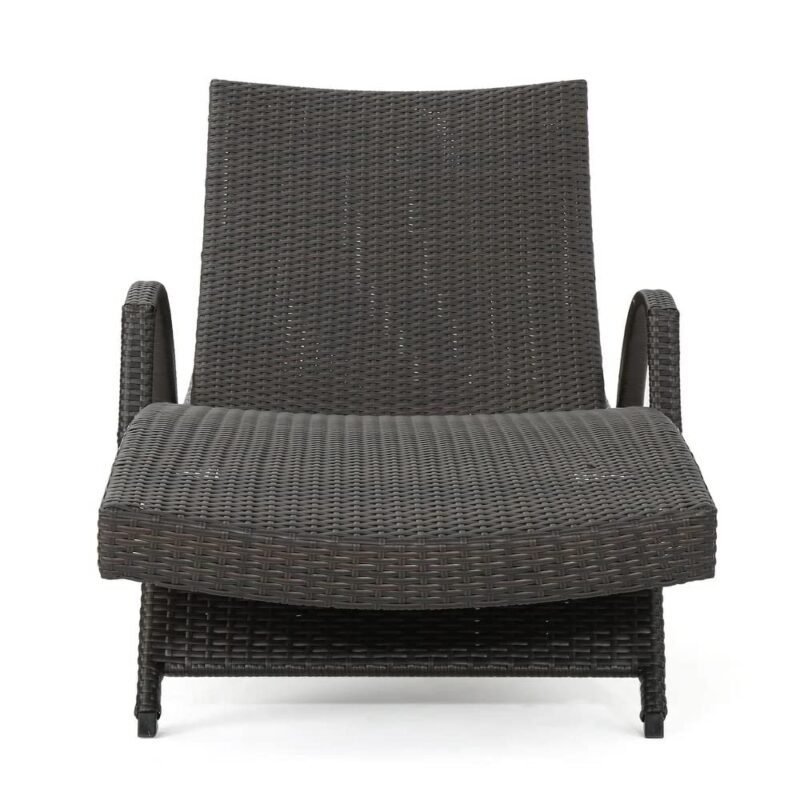 Devoko Rattan Sun Lounger Set - 2 Chairs, Dark Brown & Sky-blue - Image 4