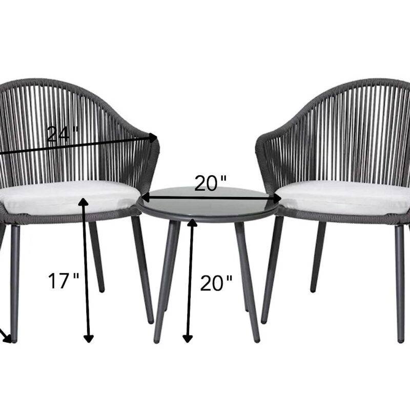 Outdoor Rope Seating Set - 2 Chairs 1 Table - Dark Grey/Grey - Image 5