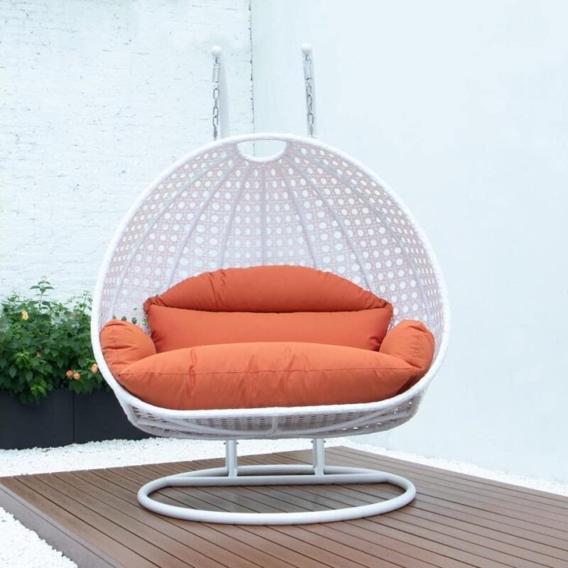 Double Seater Hanging Swing Chair (White & Orange) - Image 5