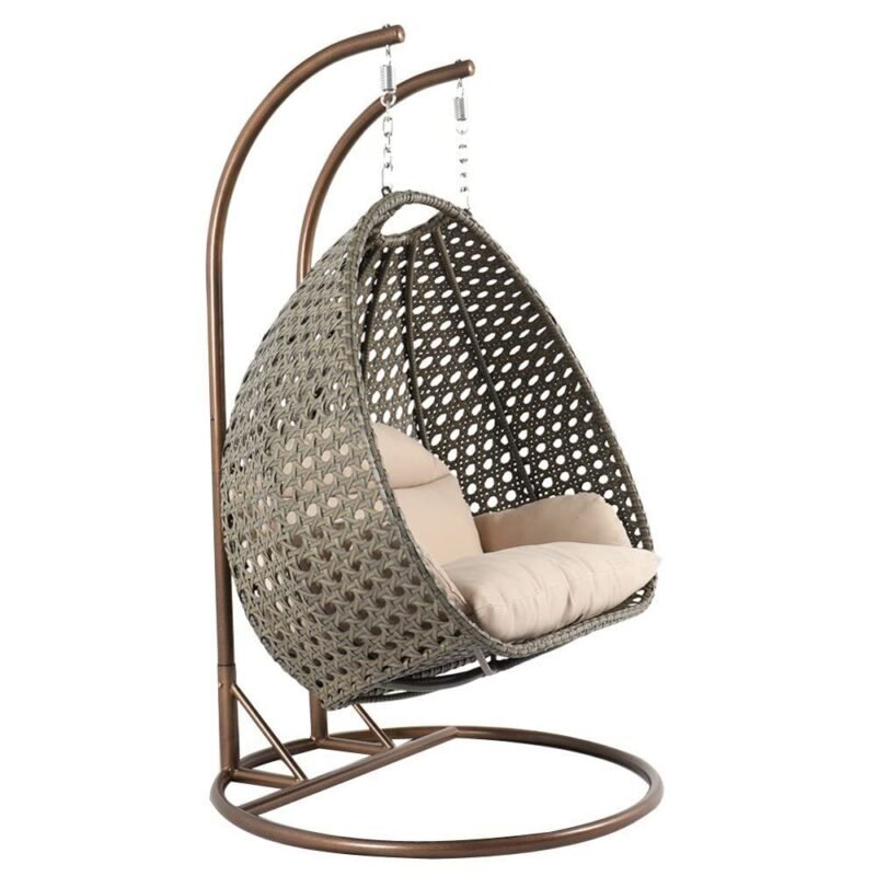 Double Seater Hanging Swing Chair (Dark Brown/Cream) - Image 5