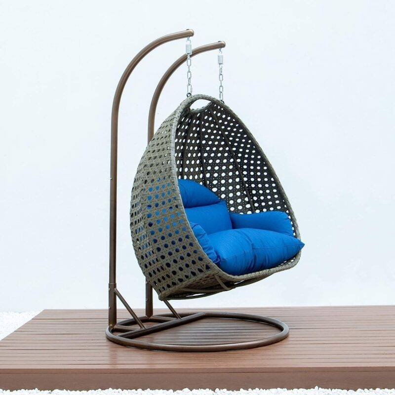 Double Seater Hanging Swing Chair (Dark Brown/Royal Blue) - Image 5