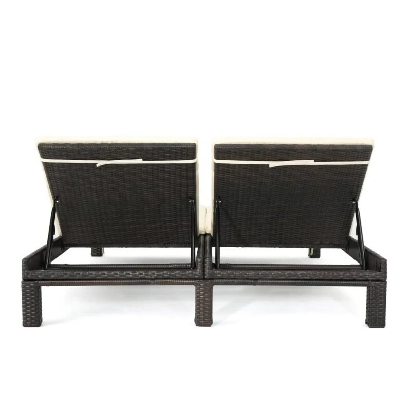 DEVOKO Premium Rattan Lounge Chairs Set of 2 - Dark Brown & Cream - Image 4
