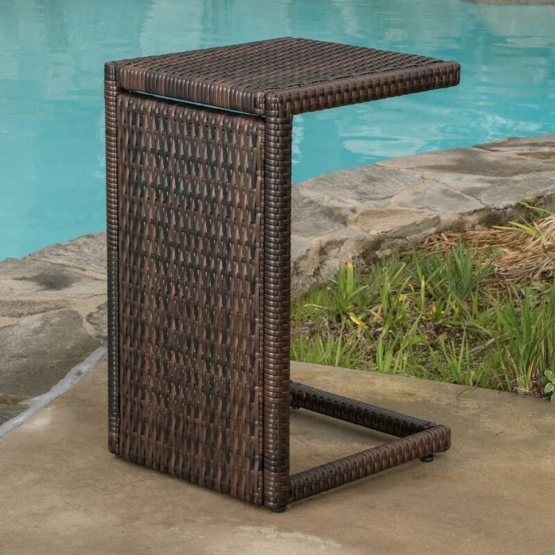 DEVOKO 2 Sets Waterproof Rattan Lounge Sunbeds with Table - Dark Brown - Image 5