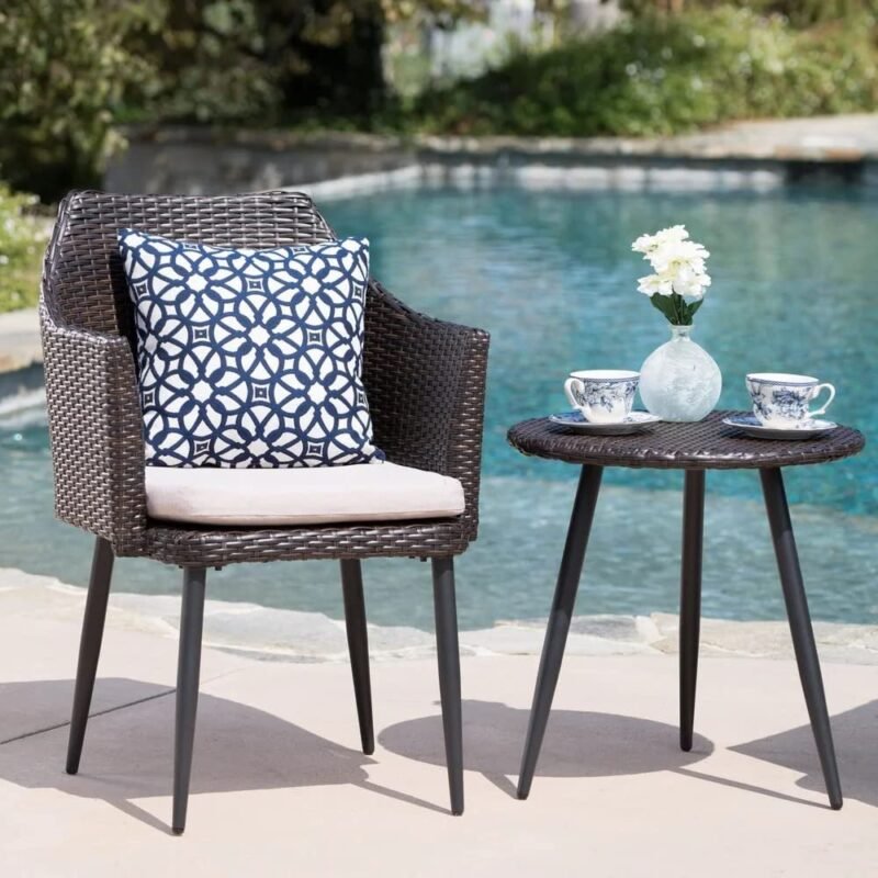 Devoko 3-Piece Rattan Patio Furniture Set (Dark Brown/Off-white) - Image 4